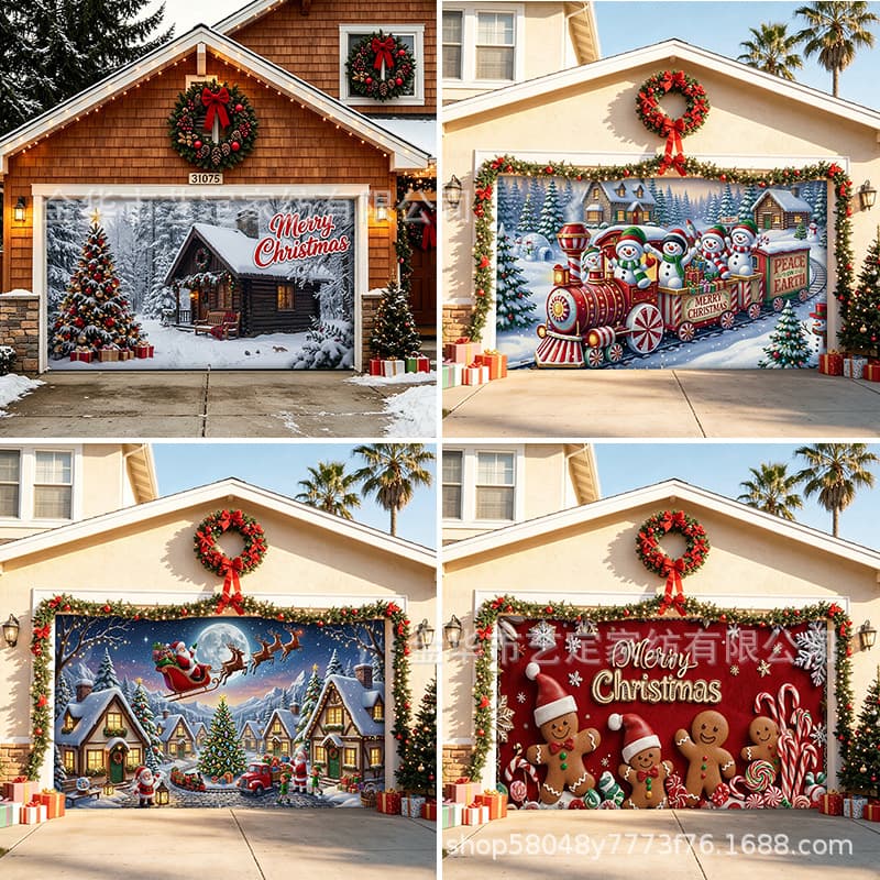 Christmas Garage Door Stickers Decoration Hanging Cloth Holiday Party Arrangement Door Sticker Tapestry Cloth Outdoor Hanging Cloth Garage Decoration