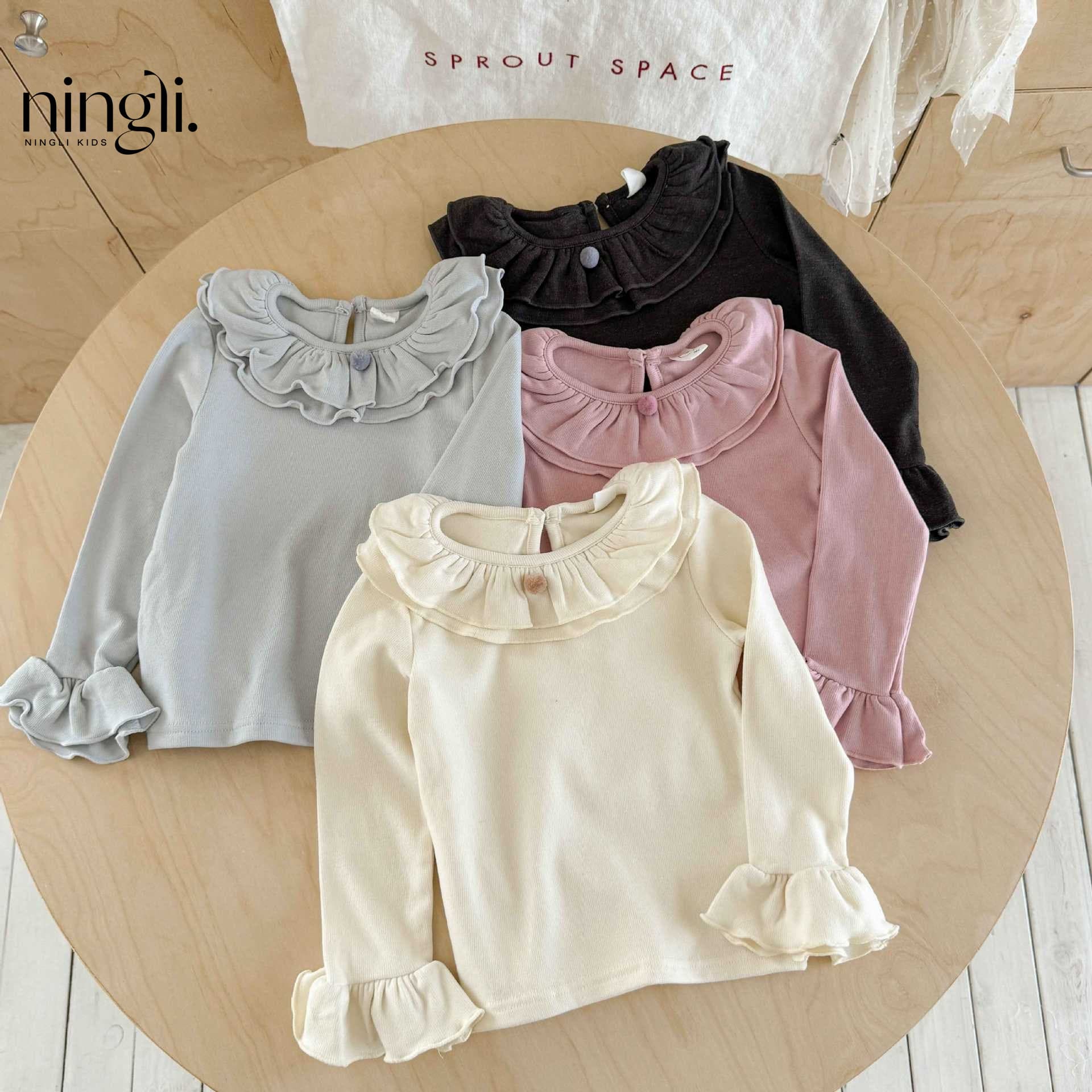 [Ningli] Girls' doll collar ruffle bottoming shirt spring and autumn soft waxy lace collar long-sleeved T-shirt with inner top