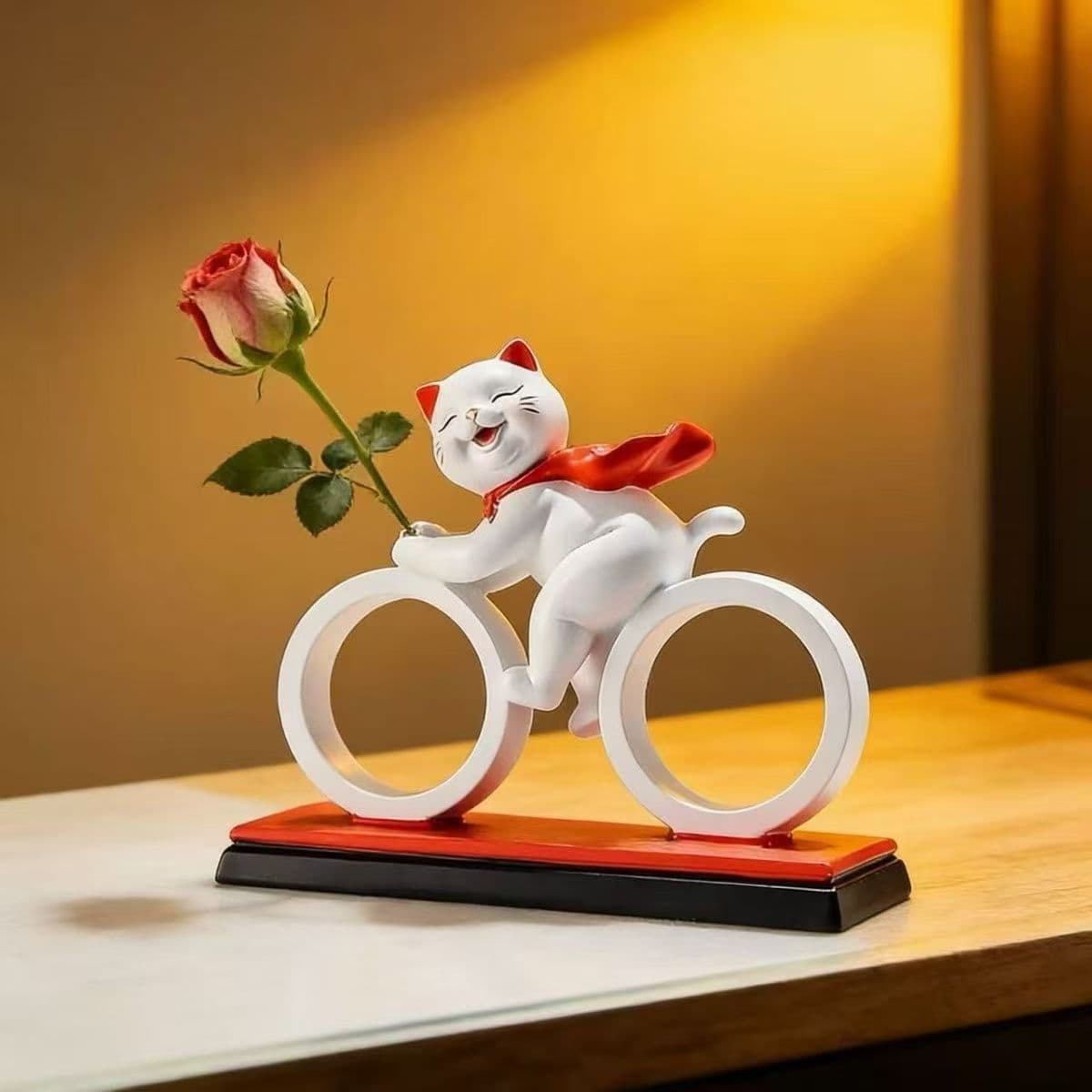 Creative resin kitten riding a bicycle cartoon ornament office desktop decoration gift rose cat cute ornament