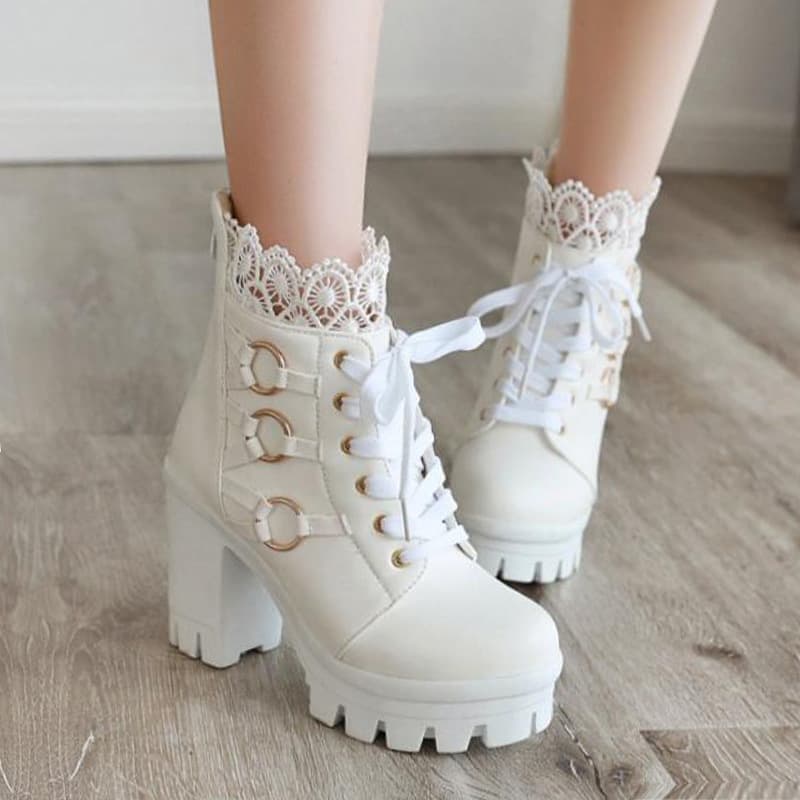 Women's Plus Size Short Boots 2025 Autumn Winter British Style High Heel Martin Boots Hollow Mesh Round Toe Short Boots 5842