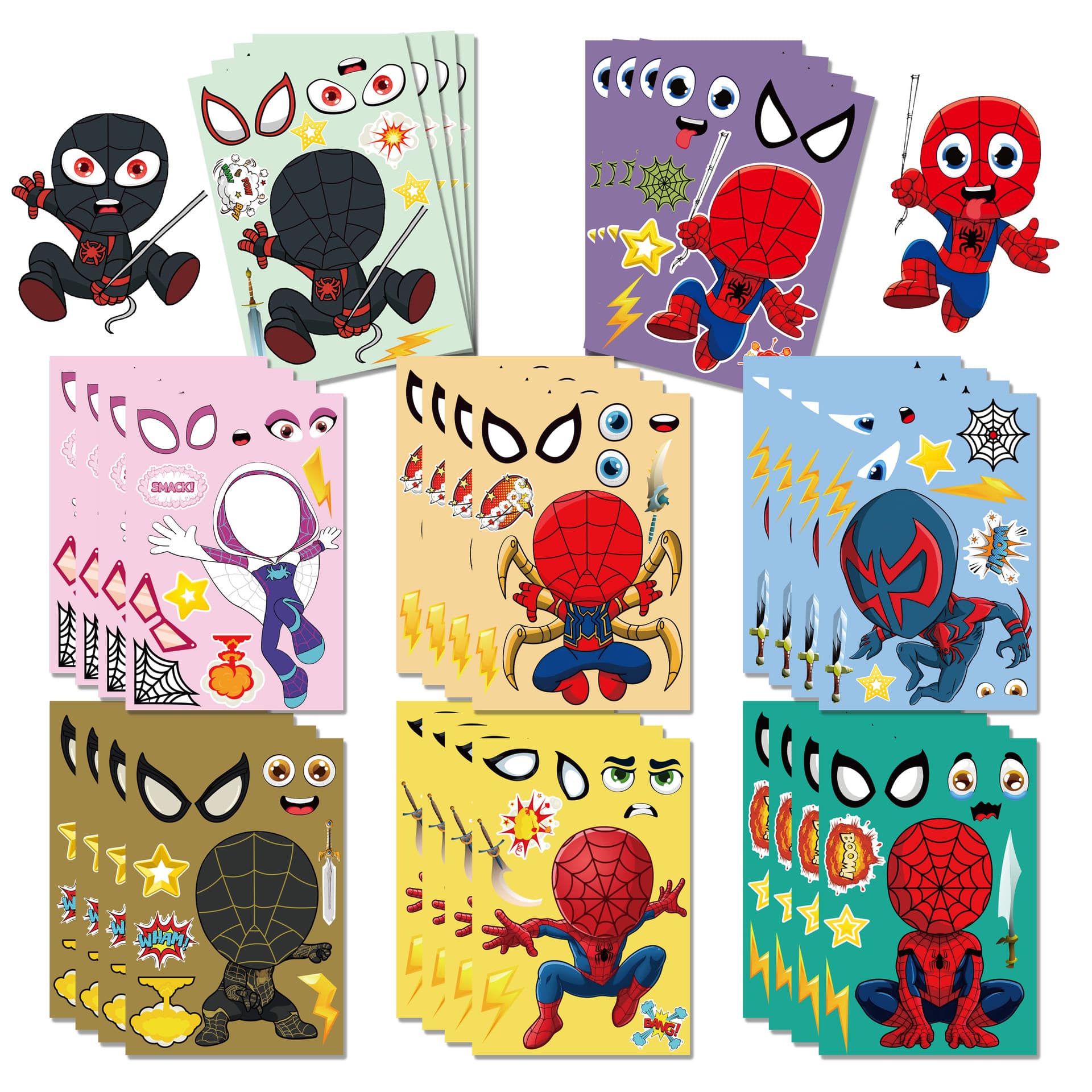 Spider-Man Face Changing Stickers Cartoon Animation Characters Children's Stickers Boy's Birthday DIY Creative Stickers Customized