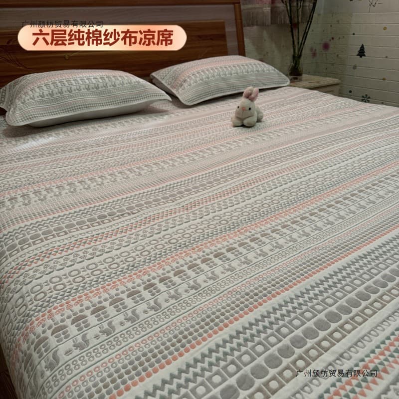 Gauze bed, simple cotton six-layer soft cooling mat, suitable for infants, students, adults, double rooms, air-conditioned rooms, non-Yazan coarse cloth three-piece set.