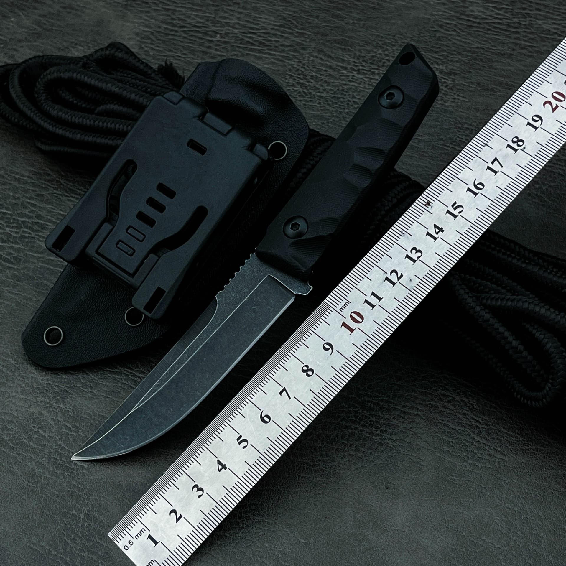 Cross-border Stonewashed Samurai Small Straight Knife High Hardness Camping Survival Knife Outdoor Self-Defense with K-Sheath Multi-Purpose Fruit Knife