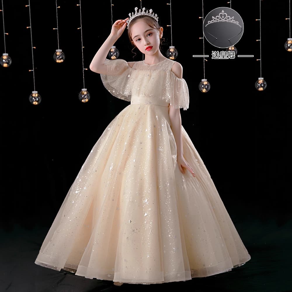 Girls' Formal Dress Flower Girl Wedding Little Girl Piano Performance Outfit Children's High-End Hostess Princess Dress