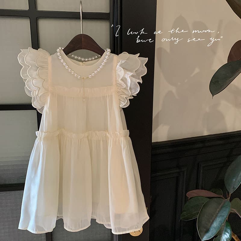Girls Summer Dress White Fashionable Casual Children's Outfit Lightweight