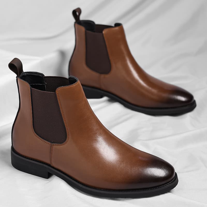 Retro British Chelsea Boots Men's Short Fur Lined Leather Martin Boots Large Size Men's Shoes Warm Round Toe Mid-Calf Boots