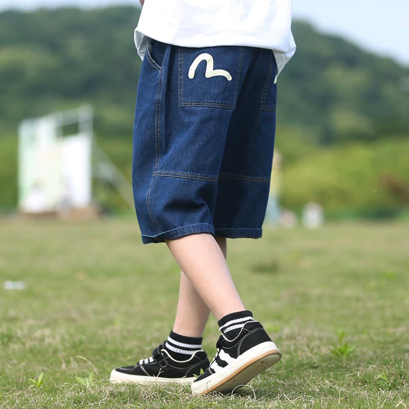Boys' Denim Shorts Summer New Style Casual Jeans for Kids Fashionable Loose Printed Thin Pants for Older Children