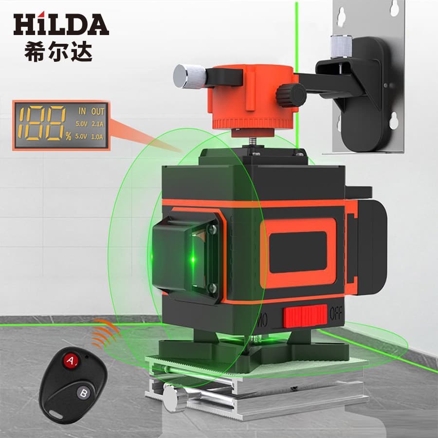 Hilda Level 12-Line 3D 16-Line 4D Green Beam Self-Leveling Laser Level High Precision for Floor Tiling and Wall Alignment