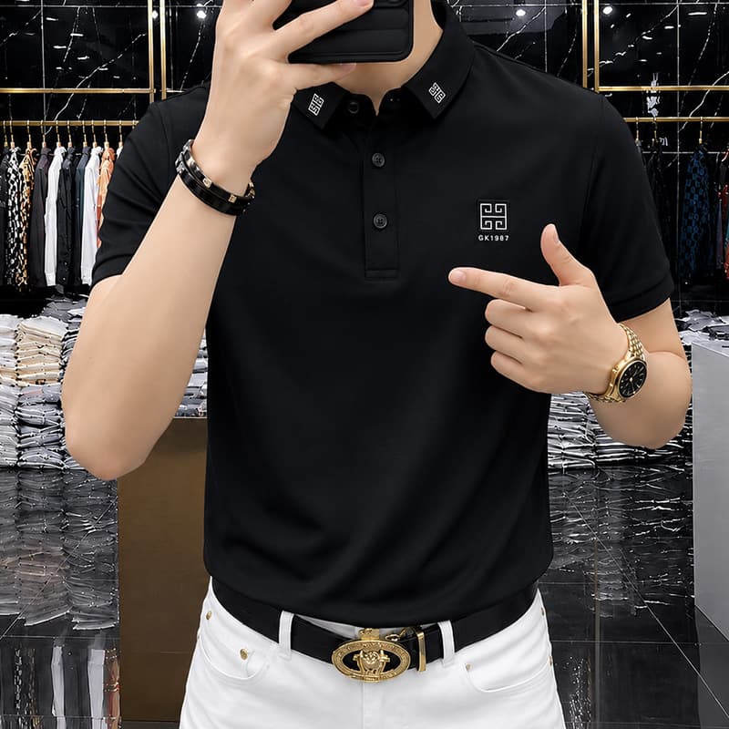 POLO shirt 2026 summer new round neck printed breathable short-sleeved men's thin business casual handsome top