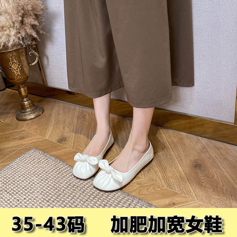 Wide Plus Size Bow Flat Shoes for Women, Flat Bottom Wide Feet French Shallow Mouth Mary Jane Shoes, Slip-On Ballet Shoes