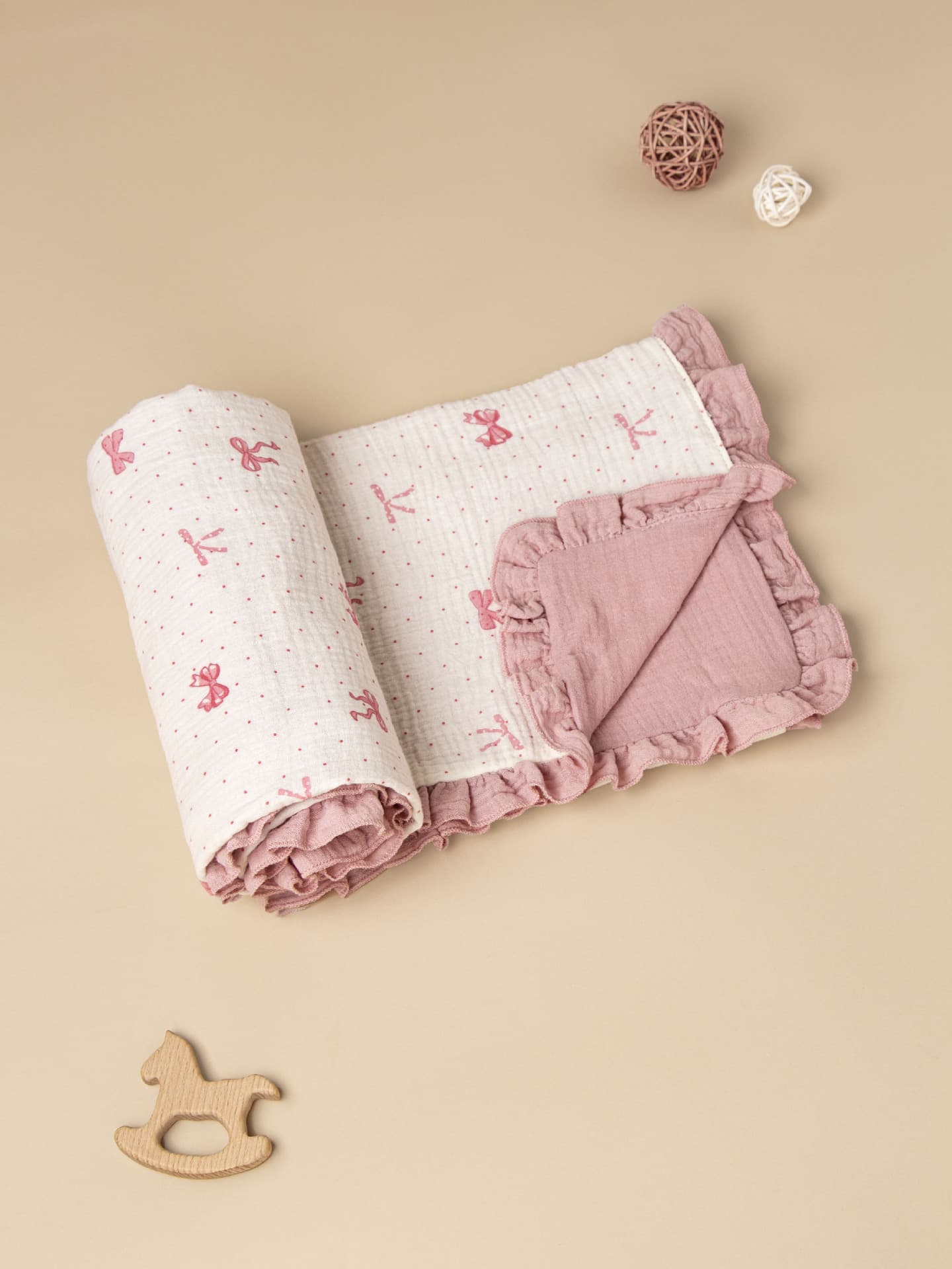 INS Cross-border 4-Layer Pure Cotton Crepe Pleated Lace Baby Swaddle Blanket, Receiving Blanket, Stroller Windproof Blanket