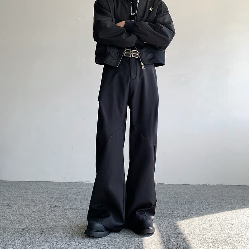 Draped Suit Wide-Leg Pants for Men, Korean Trendy Dark Style High-Street Loose Straight-Leg Floor-Length Trousers, Fashion Ins
