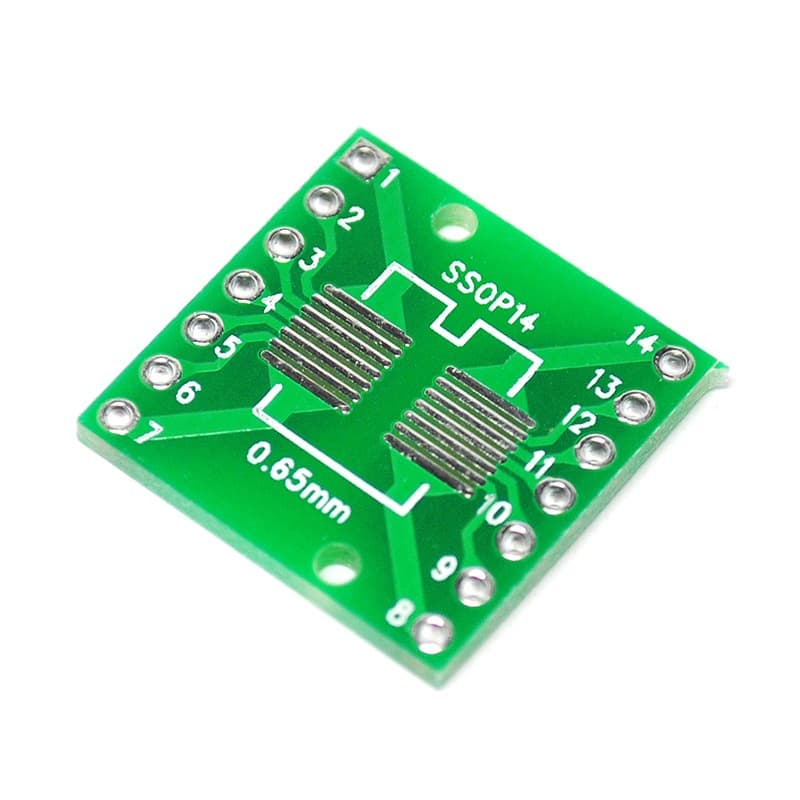SOP14 to DIP Adapter Board for TSSOP14/SSOP14 SMD to Through-Hole (0.65/1.27 Pitch) - 10 pcs