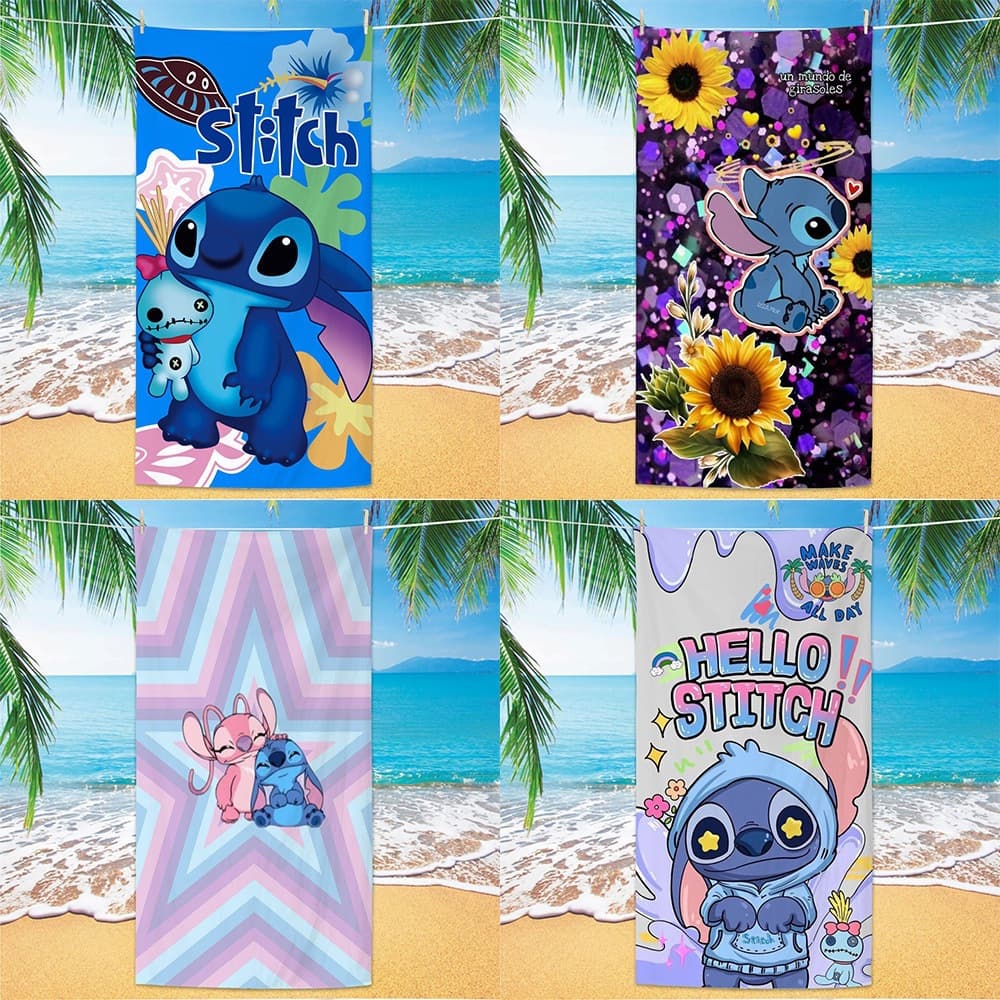 Cartoon Anime Cute Stitch Print Beach Towel Cross-Border Microfiber Quick-Dry Bath Towel Thickened Beach Towel