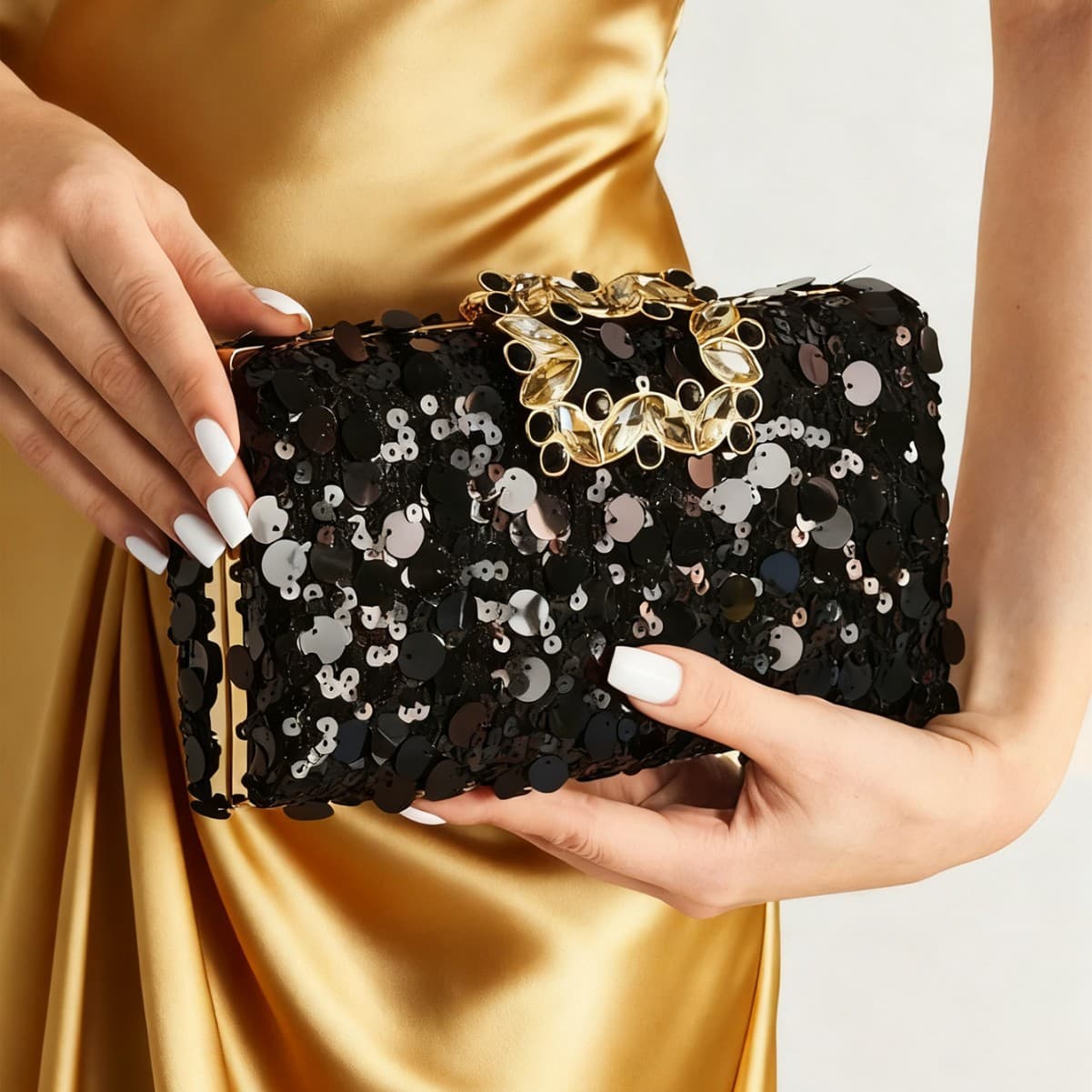 New Cross-border Black Sequin Rhinestone Metal Buckle Evening Bag Wedding Party Women's Clutch Crossbody Bag In Stock