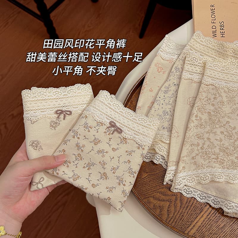 Pure Cotton Boxer Briefs for Women, Medium High Waist 10A Antibacterial Extended Crotch Elastic Hip-Covering Sweet Lace Cotton Women's Underwear