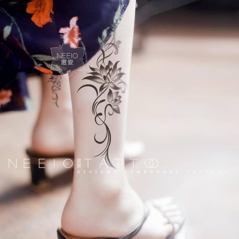 Sexy Aesthetic Tattoo Sticker Black Lotus Vine Dark Lotus Sexy Chest Leg Cover Scar Women