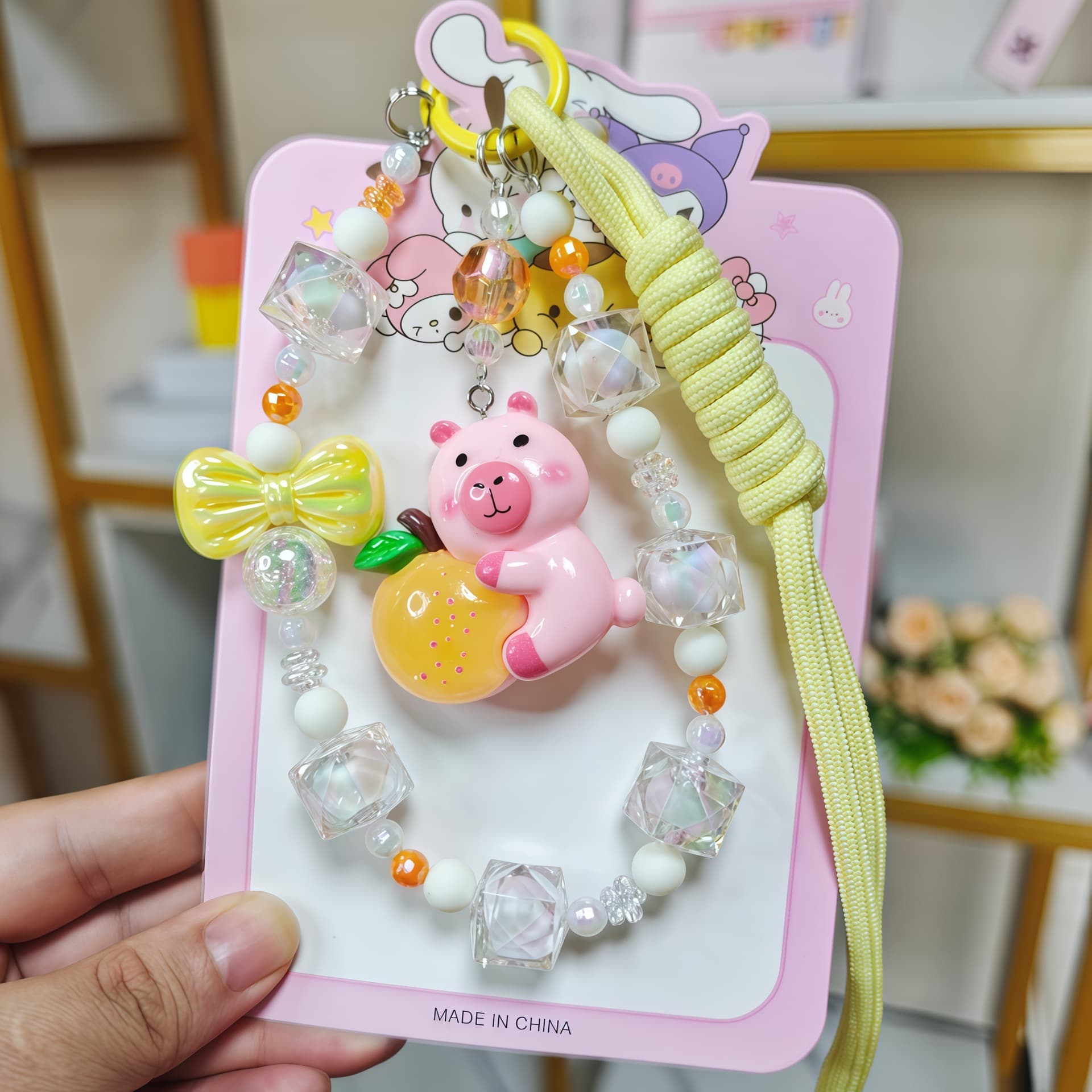 Wholesale cross-border key chain capibala bead chain dopamine girls car key chain bag mobile phone hanging chain manufacturer