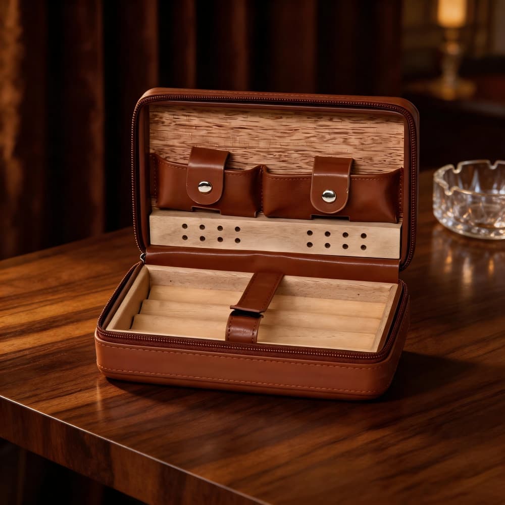 Four-pack cigar leather bag zipper cigar bag accessories storage cigar protective leather case travel cigar leather bag