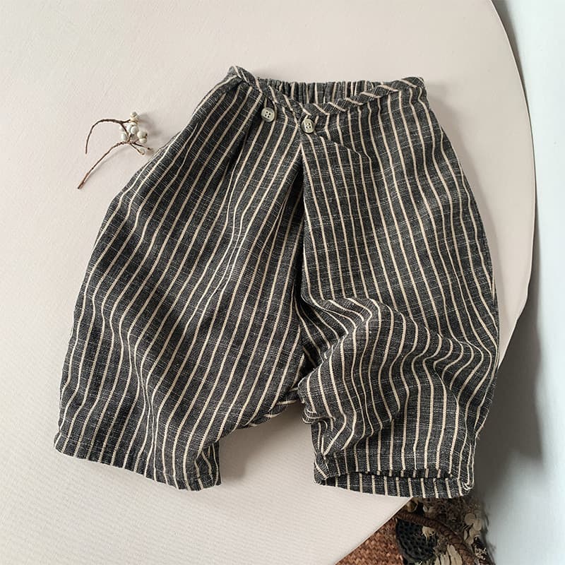 Cotton Linen Boys Girls Children's Pants Striped Loose Wide Leg Trousers Korean Style Baby Outfit Casual Cropped Pants