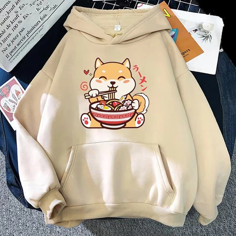 New Cute Shiba Inu Ramen Printed Pullover Fashionable Hoodies for Women and Men Long Sleeve Casual Hooded Sweatshirts