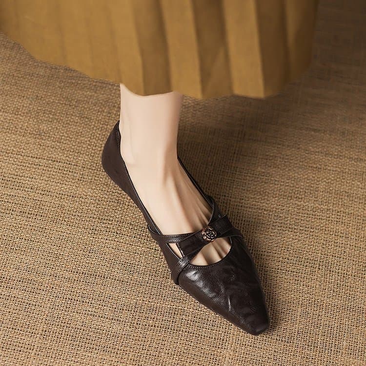 2026 New Comfortable Fashion Slip-On Low Heel Mary Jane Shoes Pointed Toe Flat Shoes Chunky Heel Shallow Mouth Soft Sole Flats