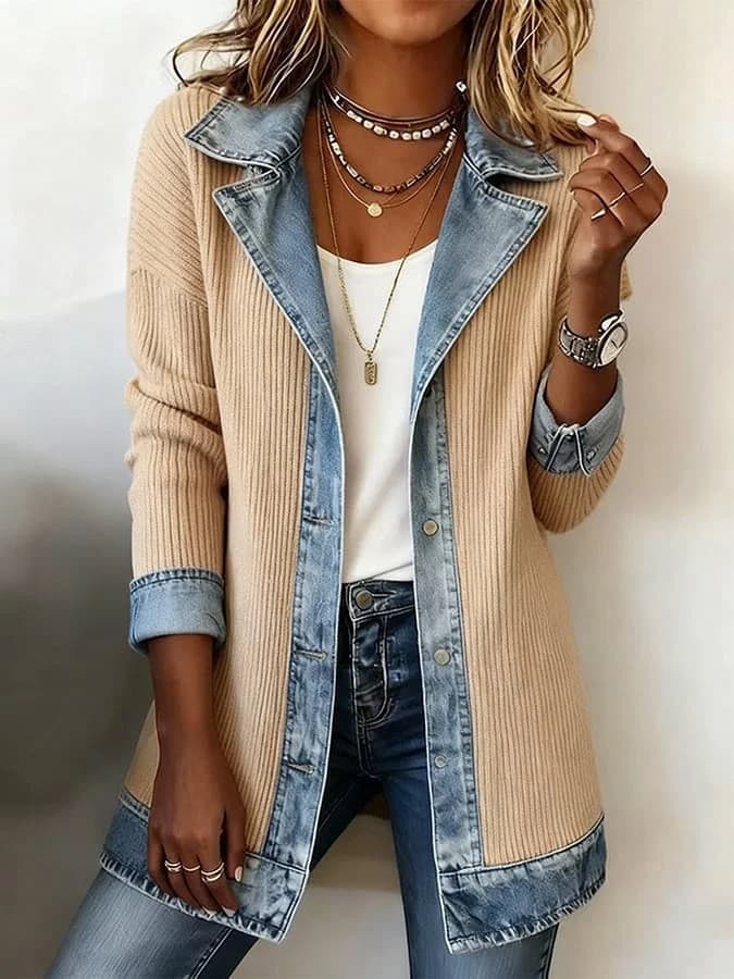 Amazon Cross-Border 2025 Fall Winter European American New Women's Fashion Elegant Slim Long Sleeve Patchwork Jacket