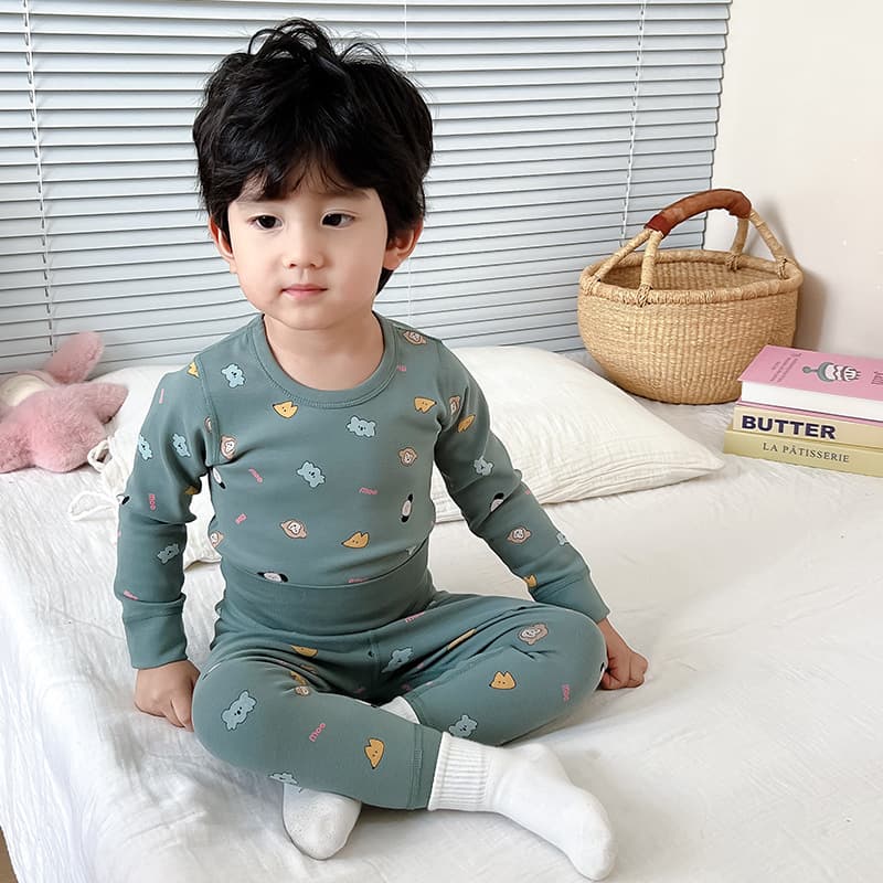 Baby High-Waist Belly-Protecting Thermal Underwear Set Seamless Children's Cotton Pajamas Thick Boys Infant Autumn Winter Sleepwear