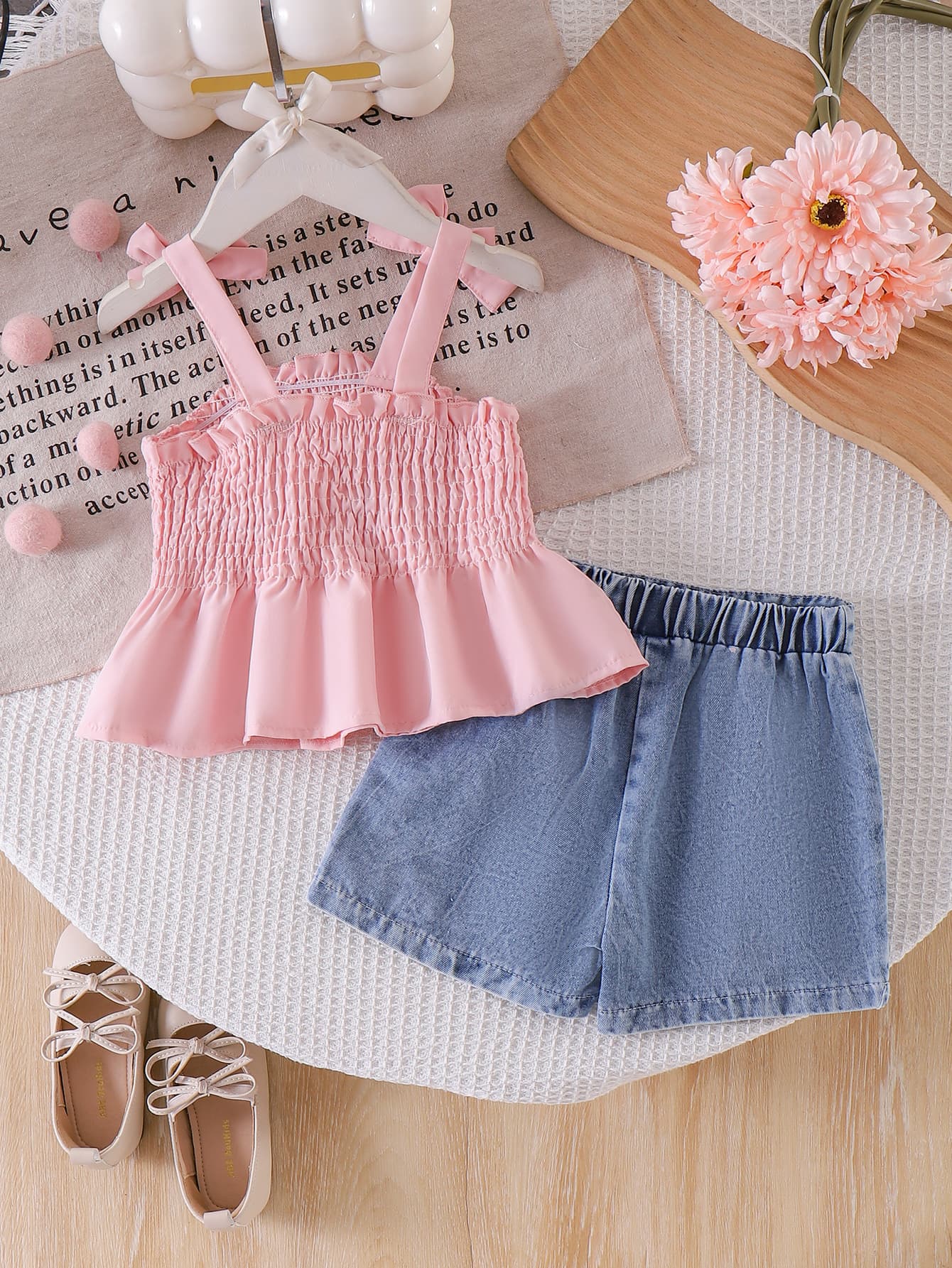 Young Girls Clothes 4-7Y Summer Strappy Butterfly Top + Denim Skirt Shorts In Stock