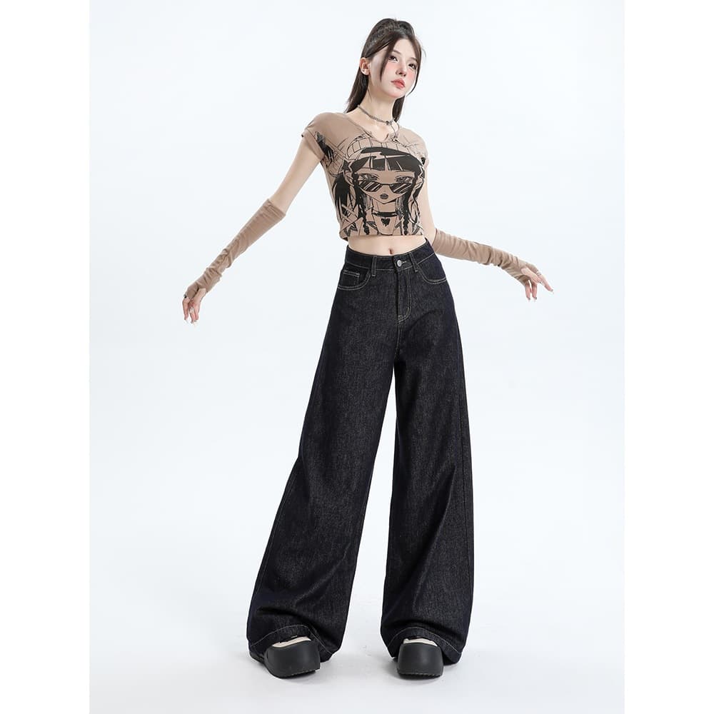 Denim Wide Leg Jeans for Women 2025 New High Waist American Retro Relaxed Loose Flowing Floor-Length Pants