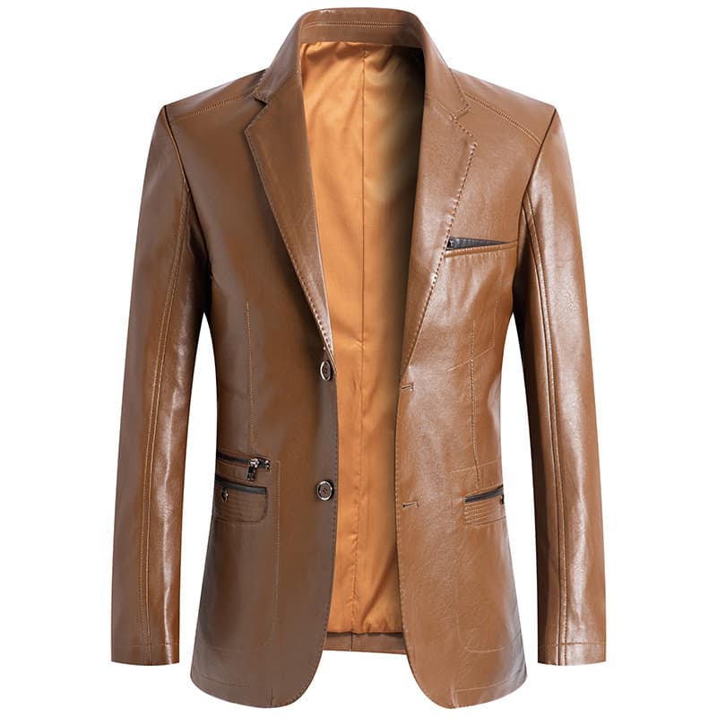 Spring/Autumn New Men's Leather Jacket Suit Fashion Wrinkle-Free Korean Style Casual Suit Men Plus Size Leather Jacket Suit Outerwear Trendy