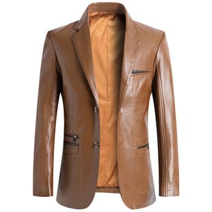 Spring/Autumn New Men's Leather Jacket Suit Fashion Wrinkle-Free Korean Style Casual Suit Men Plus Size Leather Jacket Suit Outerwear Trendy