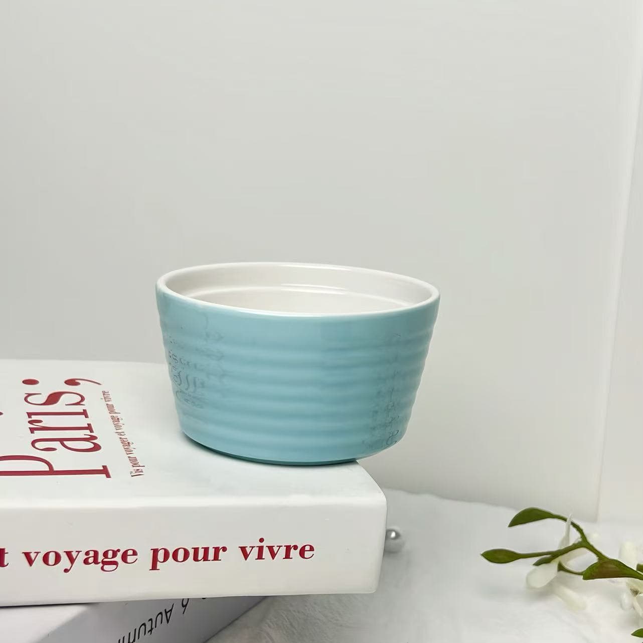 Yunlan Blue Ceramic Baking Ramekin, Minimalist Ins Style, for Souffle Pudding Steamed Egg, Kitchen Essential
