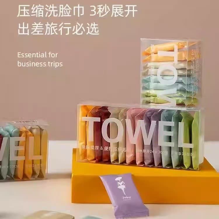 New portable disposable compressed travel individually packed boxed colorful towels thickened and enlarged cotton face towels