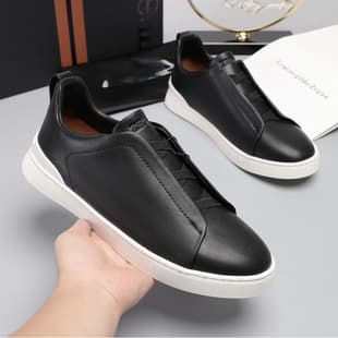 Jieni New Men's Leather Board Shoes Lightweight Low-Top Breathable Versatile Casual Sneakers Slip-On White Shoes