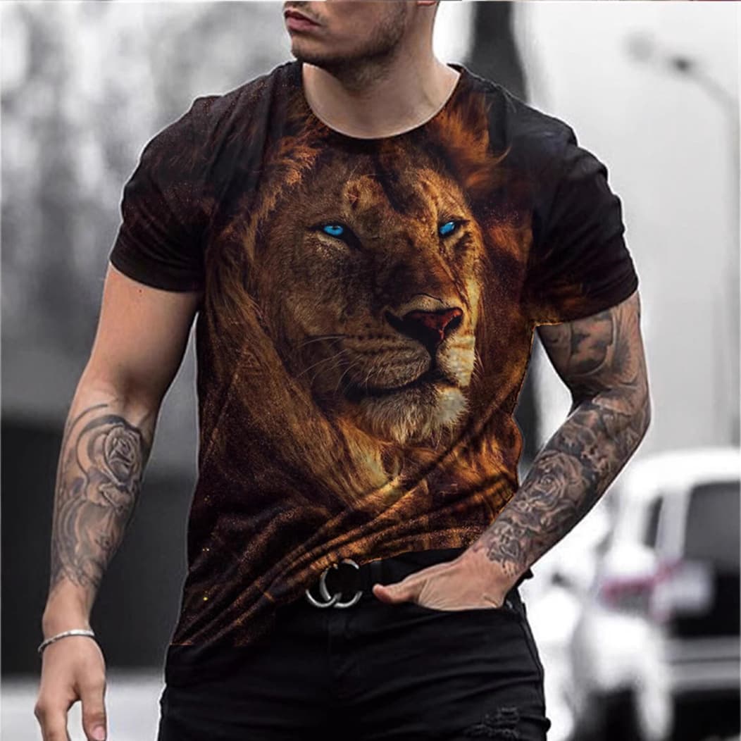 Cross-border Hot Selling AliExpress New Men's Summer 3D Digital Print Beast Bear Round Neck Short Sleeve T-Shirt