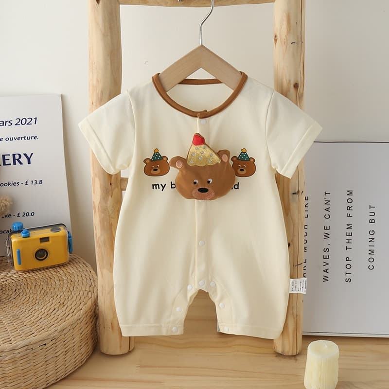 Baby summer jumpsuit three-dimensional Christmas bear short-sleeved romper for baby going out and sleeping clothes newborn cartoon jumpsuit