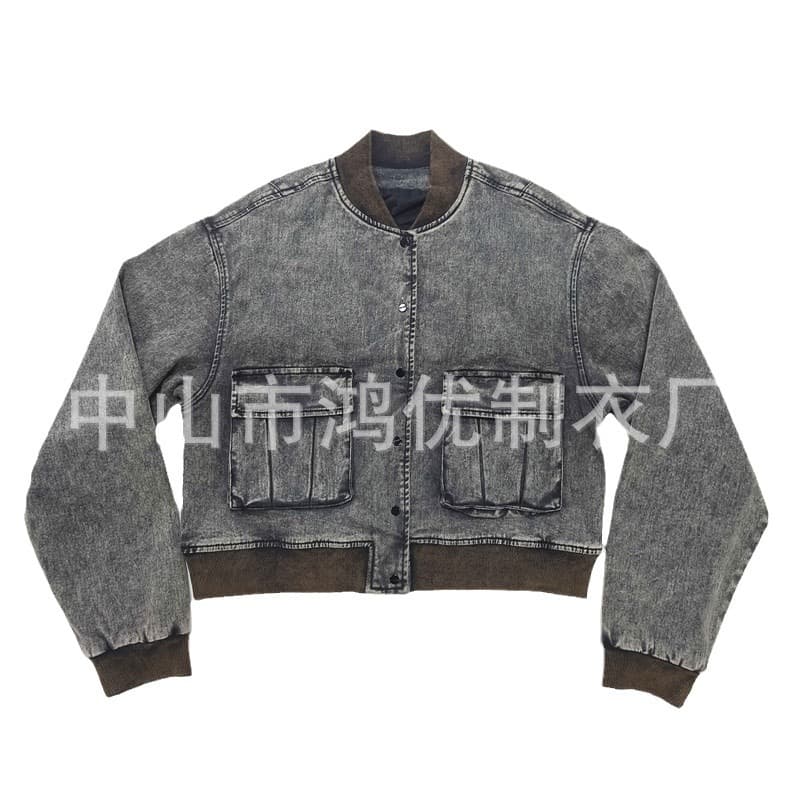 Japanese and Korean Casual High-End Trendy Denim Jacket Washed Distressed Long Sleeve Jacket Factory Custom