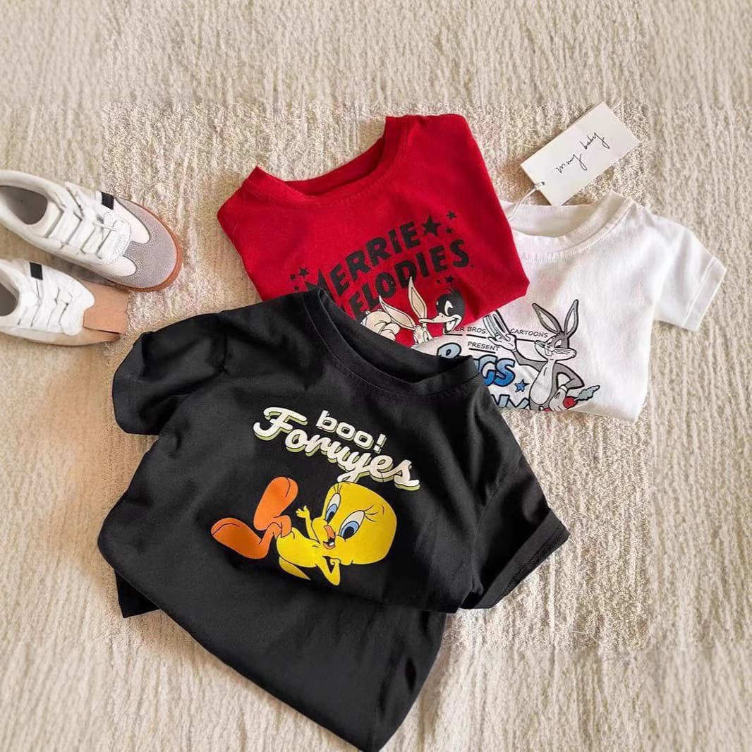 Cotton Kids Short Sleeve T-Shirt Summer New Fashion Versatile Casual Cartoon Anime Boys Girls Top Cotton Tee