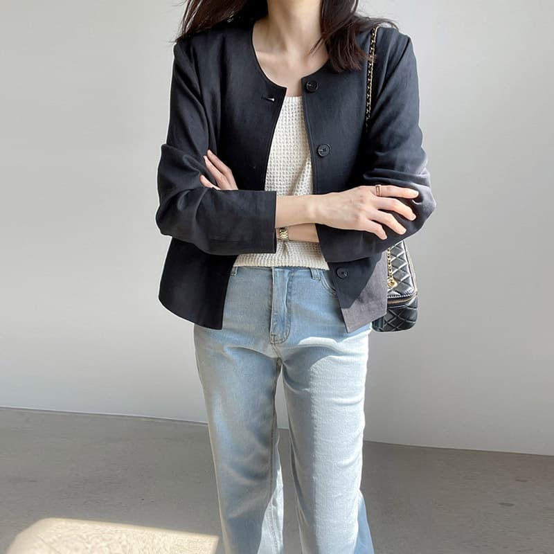2026 Summer New Korean Linen Sun Protection Cardigan Jacket Women Long Sleeve Round Neck Blazer