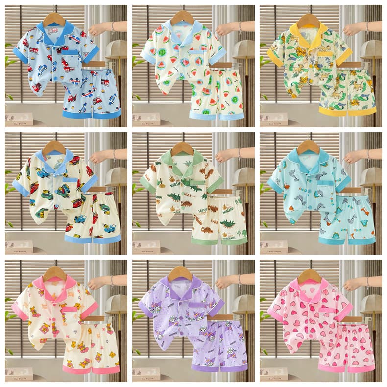 Pajamas for kids children's clothing 2026 children's pajamas casual summer style open button short-sleeved shorts home wear