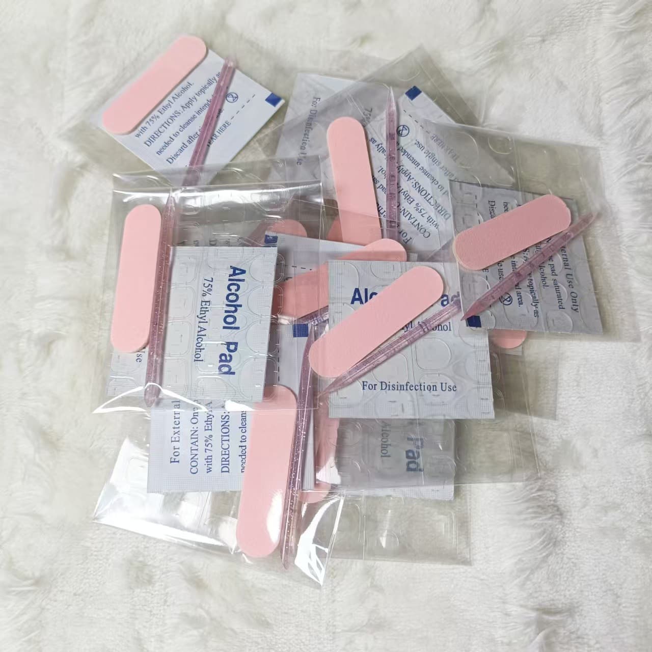 4-Piece Nail Kit Set with Alcohol Cotton Pads, Orange Sticks, Double-Sided Jelly Glue, and Buffing Strip