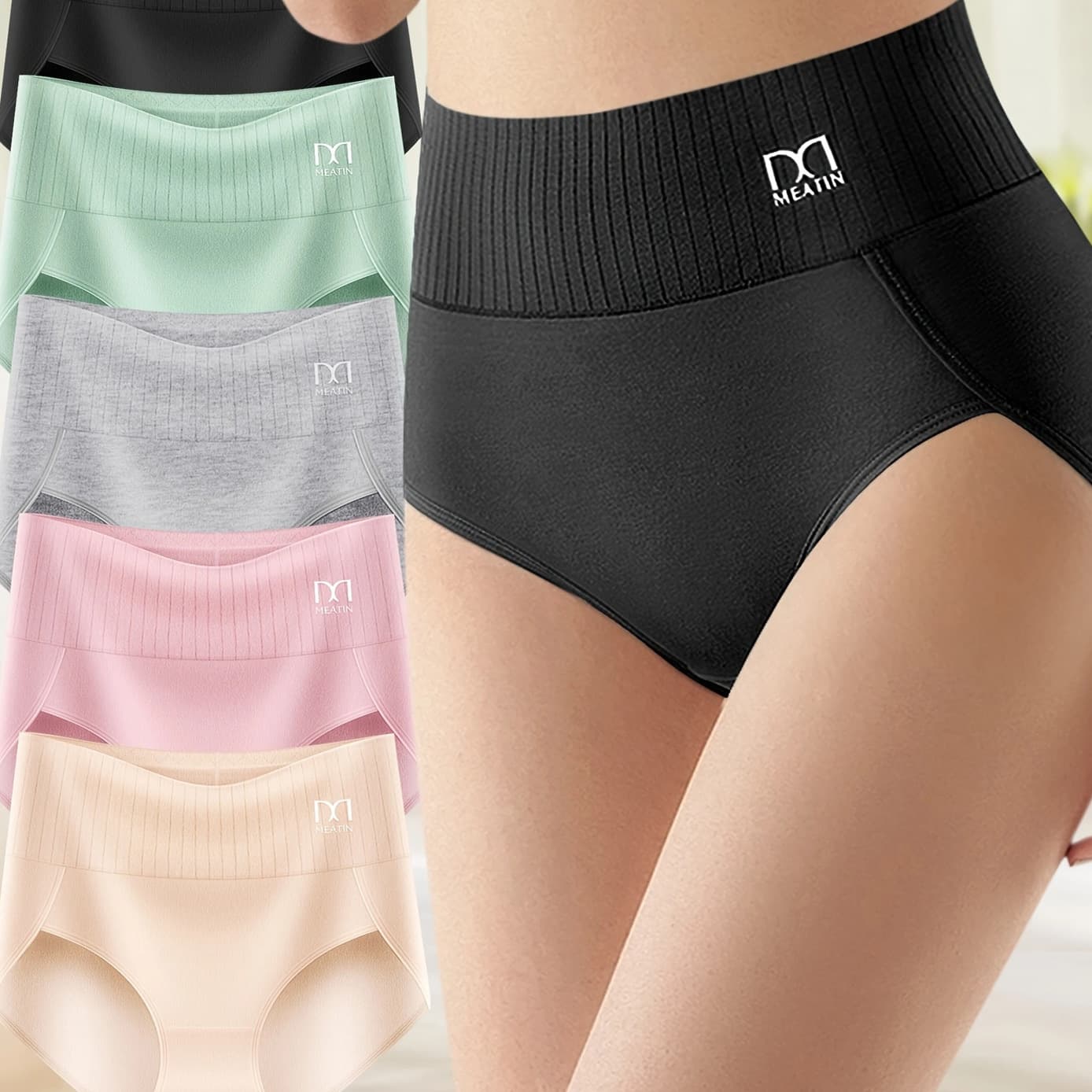 [Overseas Warehouse Drop Shipping] US Local Stock High-Waist Women's Panties Solid Color Triangle Tummy Control High-Waist Panties Temu