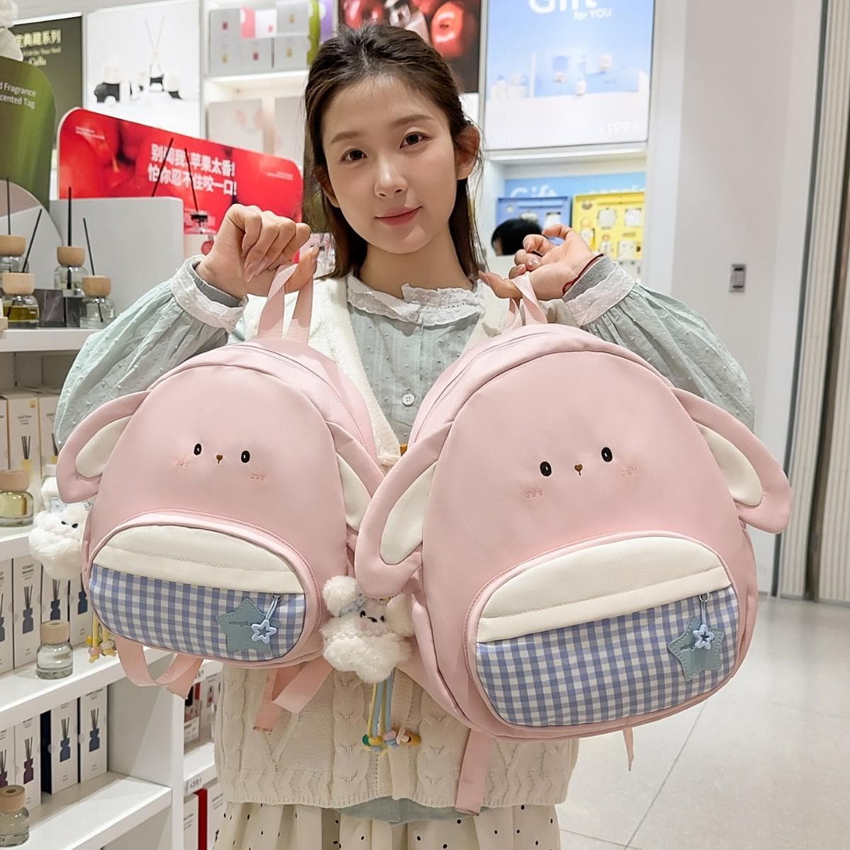 Japanese Cute Rabbit Cartoon Backpack for Women, Student Casual Soft Girl Travel Small Backpack