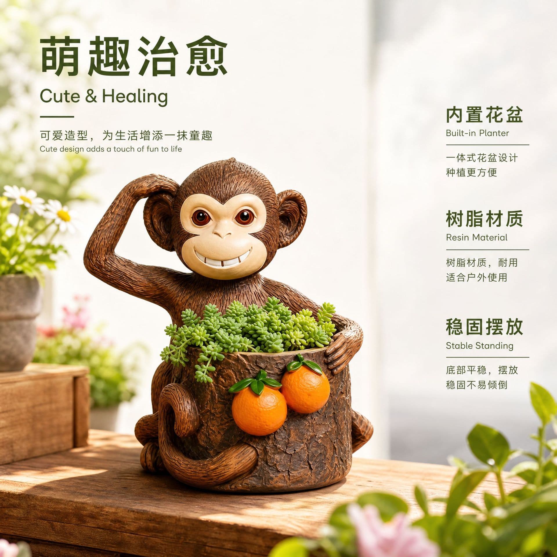New Cross-border Little Monkey Sculpture Garden Monkey Flower Pot Ornament Outdoor Decor
