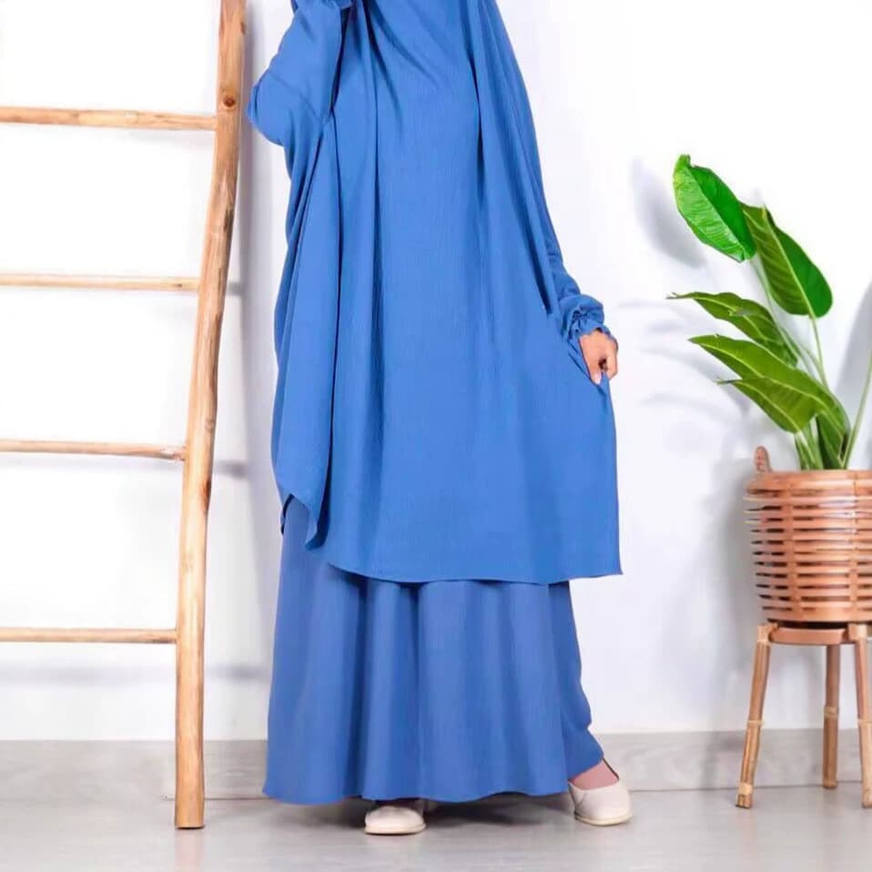 Cross-border women's solid color long-sleeved headscarf with pockets and loose adjustable skirt two-piece set foreign trade P106