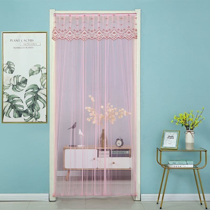Mosquito-Proof Curtain, Embroidered Lace Fabric Curtain, Bedroom Window Covering Partition, No-Drill Adhesive Installation