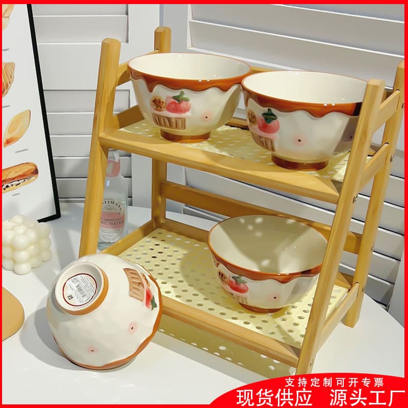 Haipai Sweetheart Hand-Painted Relief Underglaze Ceramic Strawberry Cartoon Bowl Plate Salad Pasta Dessert Girly Heart