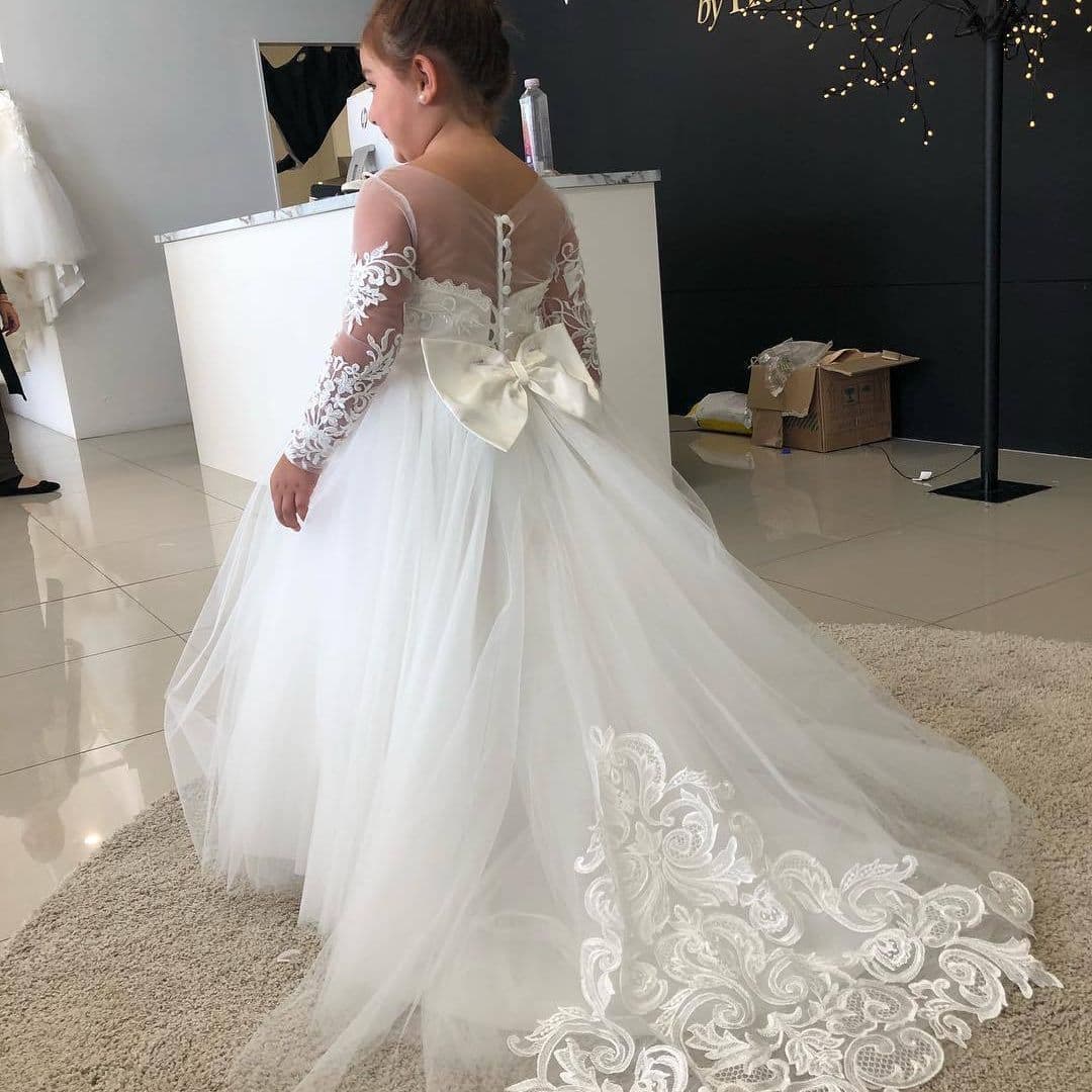 Cross-border Amazon Children's Puffy Princess Dress, Baby Flower Girl Wedding Dress, European and American Little Girl Train Lace Dress
