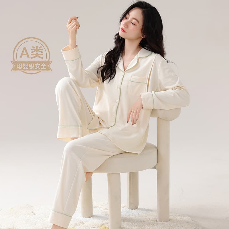 100% Cotton Maternity Pajamas Class A Infant-Grade Pure Cotton Absorbent for Autumn and Winter, Postpartum Nursing Sleepwear